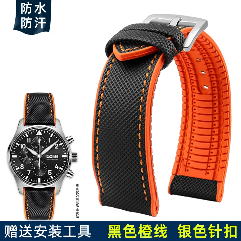 for IWC Pilot Mark 18 Portuguese Tudor Breitling Nylon Rubber Bottom Watch Strap Watchband 19mm 20mm 21mm 22mm 23mm 24mm