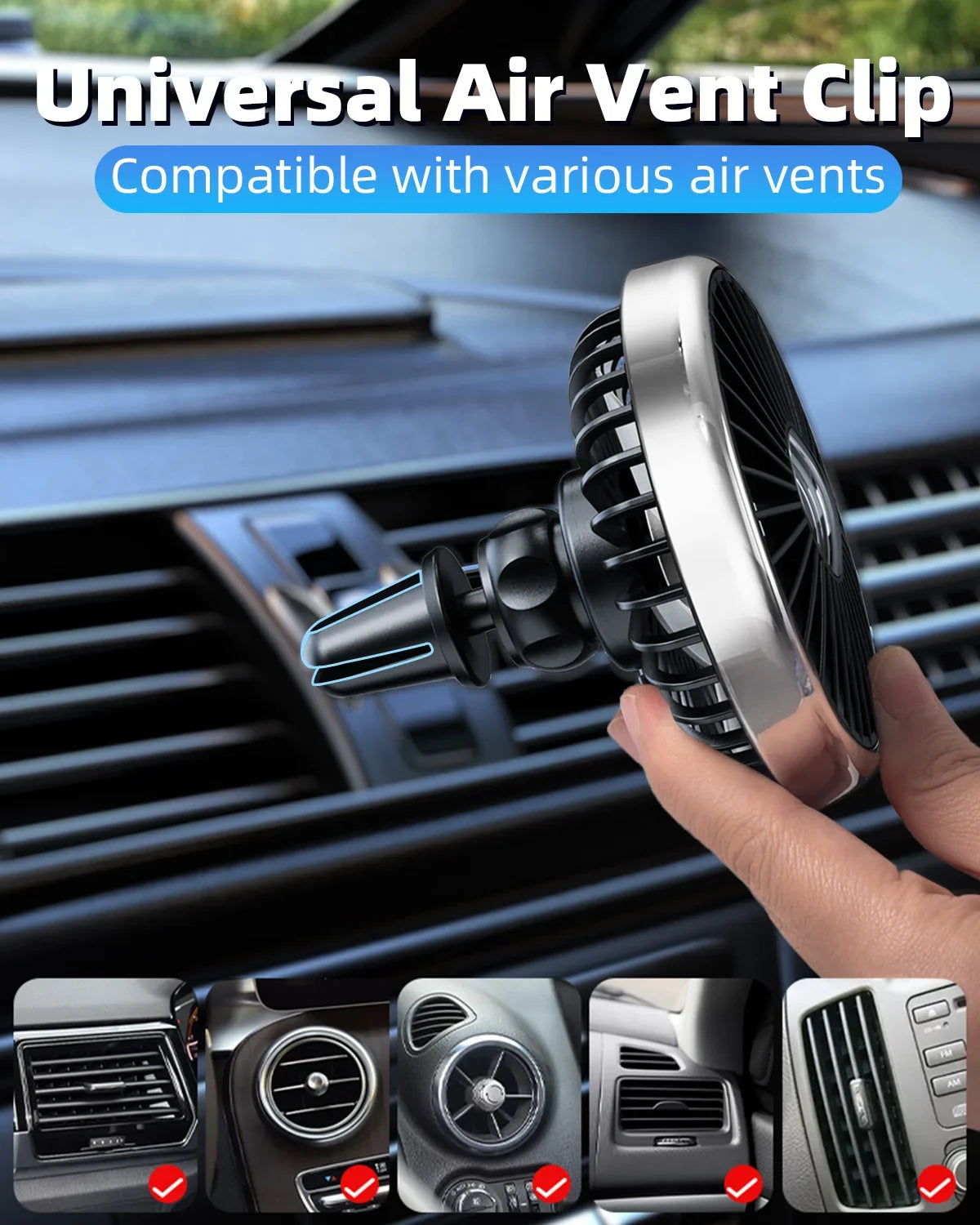 Eary Car Fan Mount For Front Rear Air Vent With 360 Rotatable Air Circulation Fan 3 Wind Speeds Strong Airflow Car Electronic