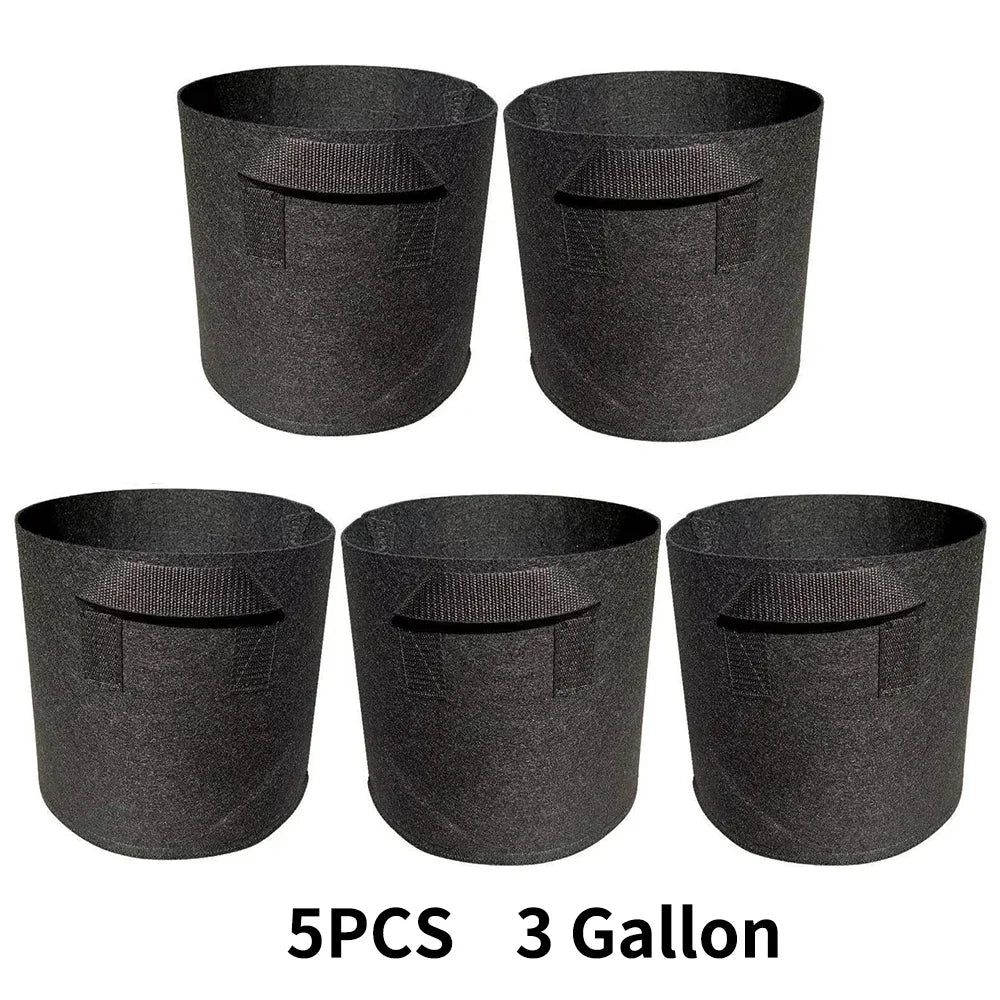 5 Pack Grow Bags, Garden Planting Nonwoven Fabric Pots with Reinforced Handle(3 Gallon，4 Gallon, 5 Gallon, 7 Gallon, 30 Gallon)