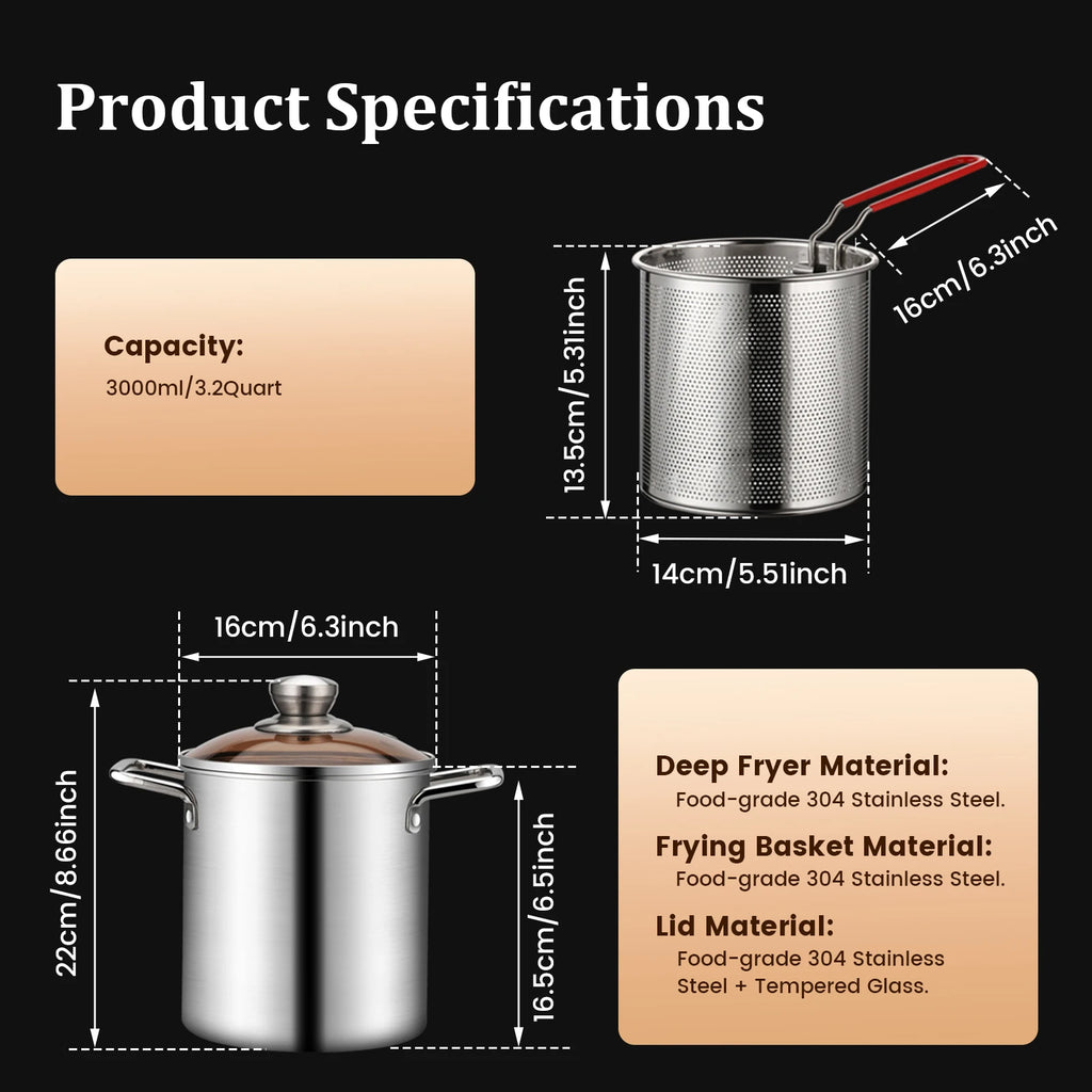 Deep Frying Pot Stainless Steel Fryer Pan Fry Pot with Basket and Lid Food Grade Deep Fryer Chicken Fried Chicken Cooking Tools