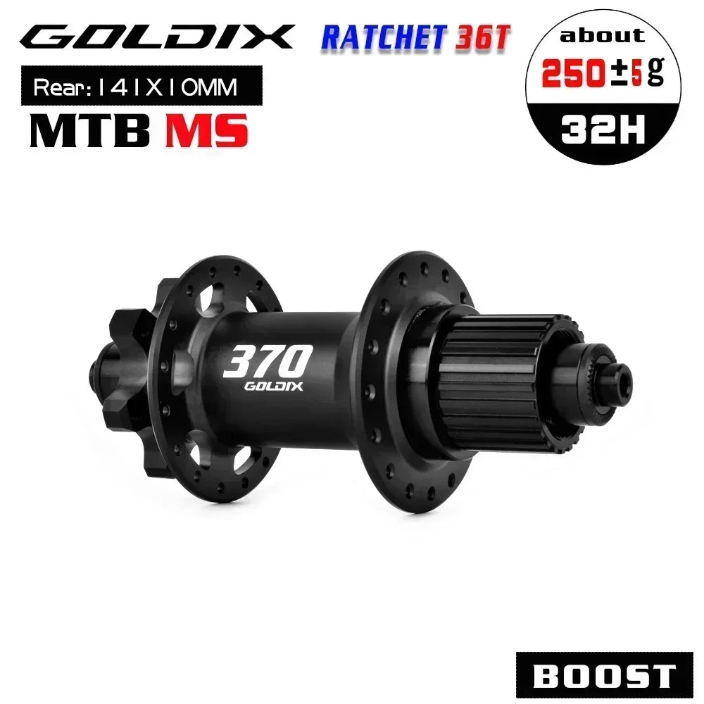 GOLDIX GDX370 32H Bicycle Hub Sealed Bearing 6-bolt Disc Brake J-Bend 32 Holes Ratchet 36T BOOST MTB Hub for Shimano SRAM