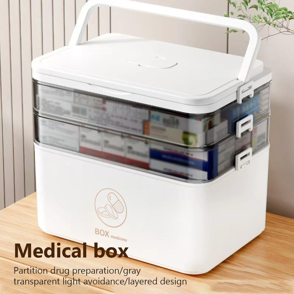 Household Large Capacity Medicine Box Portable First Aid Medical Kit Emergency Medicine Chest with Multi-layer Drug Storage Case