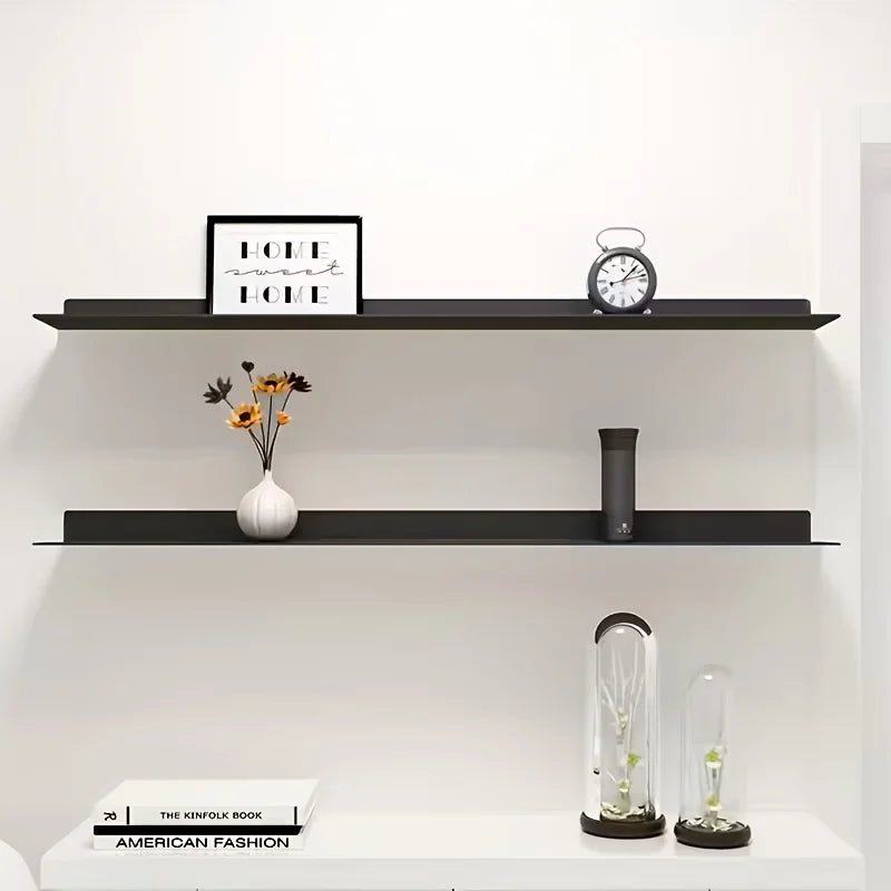 Modern Minimalist Floating Shelf-Mounted Bookcase & Display Shelf with Heavy-Duty Iron, Black/White Suitable for Home Office