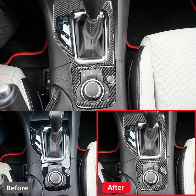 For Mazda 3 Axela 2014-2019 Center Control Gear Panel Decor Carbon Fiber Cover Trim Strip Inside Car Interior Accessories