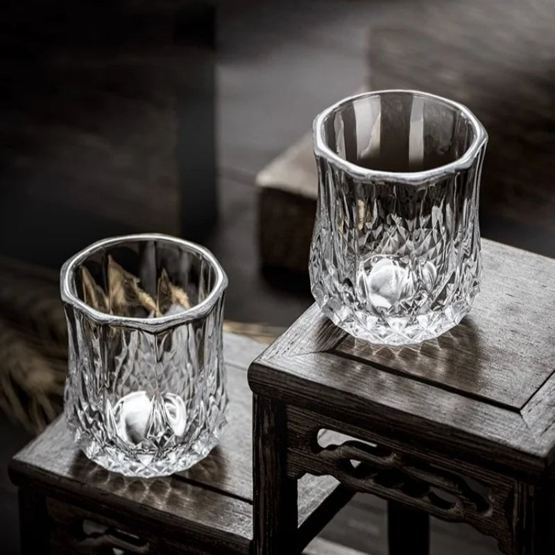 6pcs Diamond Shaped Whiskey Shot Glasses, Vintage Relief Mini Cups 50ml