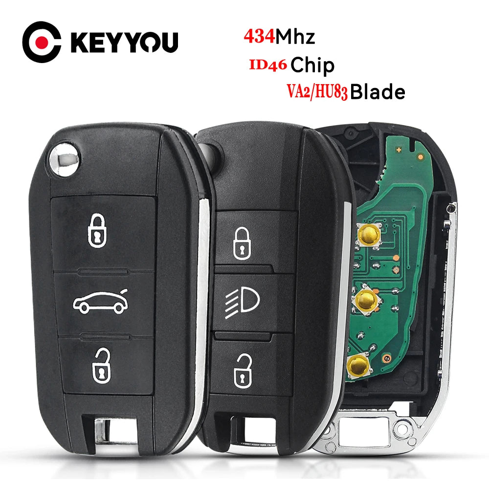 KEYYOU 434MHz FSK ID46-pcf7941 Car Remote Key for Peugeot 208 2008 301 308 5008 508 VA2 Blade HU83 Blade