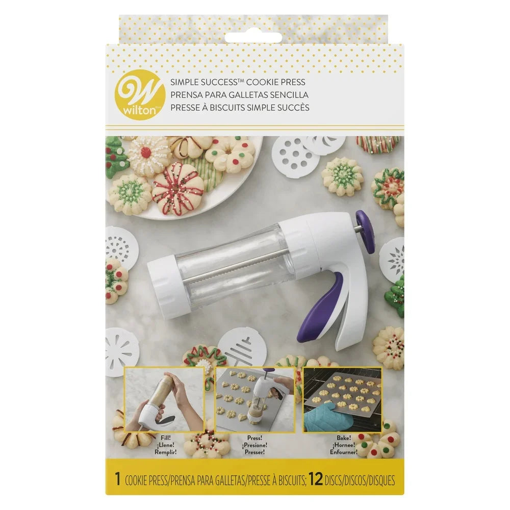 Ergonomic Cookie Press 13-Piece Set Spritz Cookie Maker Soft-Touch Trigger Clear Barrel Includes 12 Shapes Easy Baking