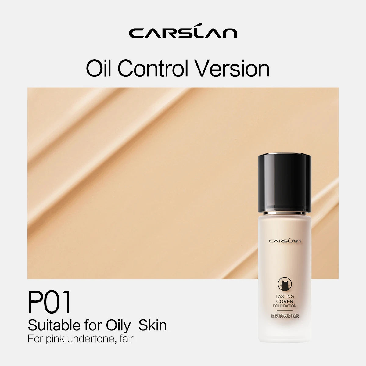 CARSLAN Liquid Foundation Matte Full Coverage Oil Control, Shade 3.0 N01/P01/P02, 23-45ml