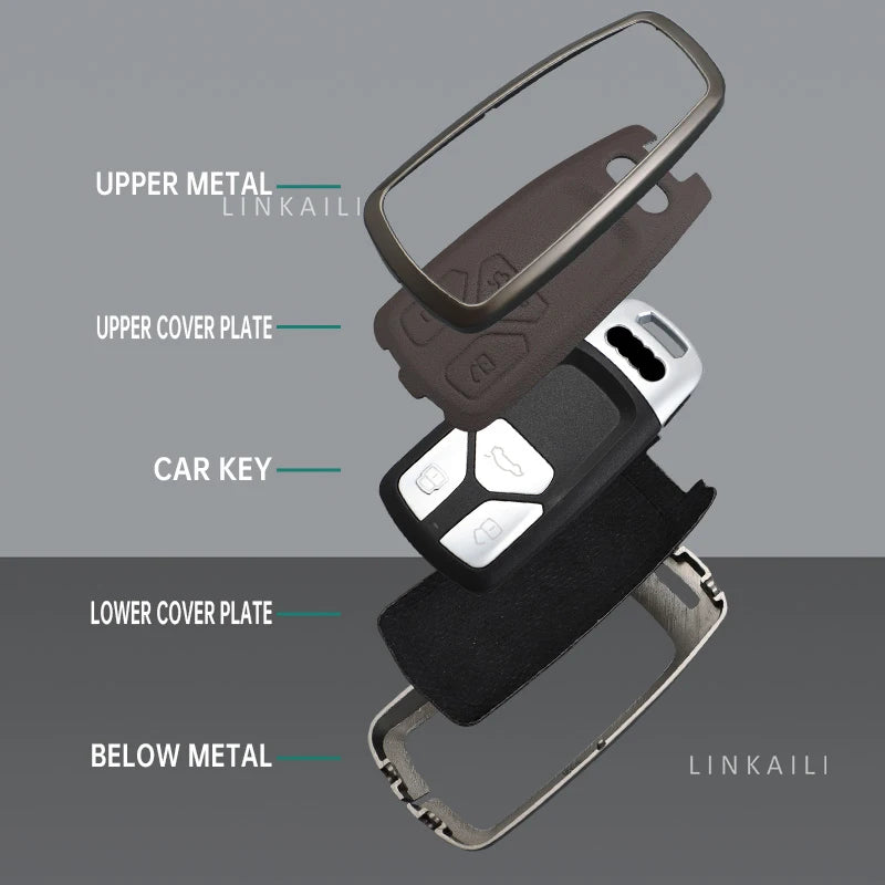 Suitable for Audi A5 Sports 2017 2019 2021 2022 Zinc Alloy Car Key Case Leather Fashion Car Keychain Auto Accessories
