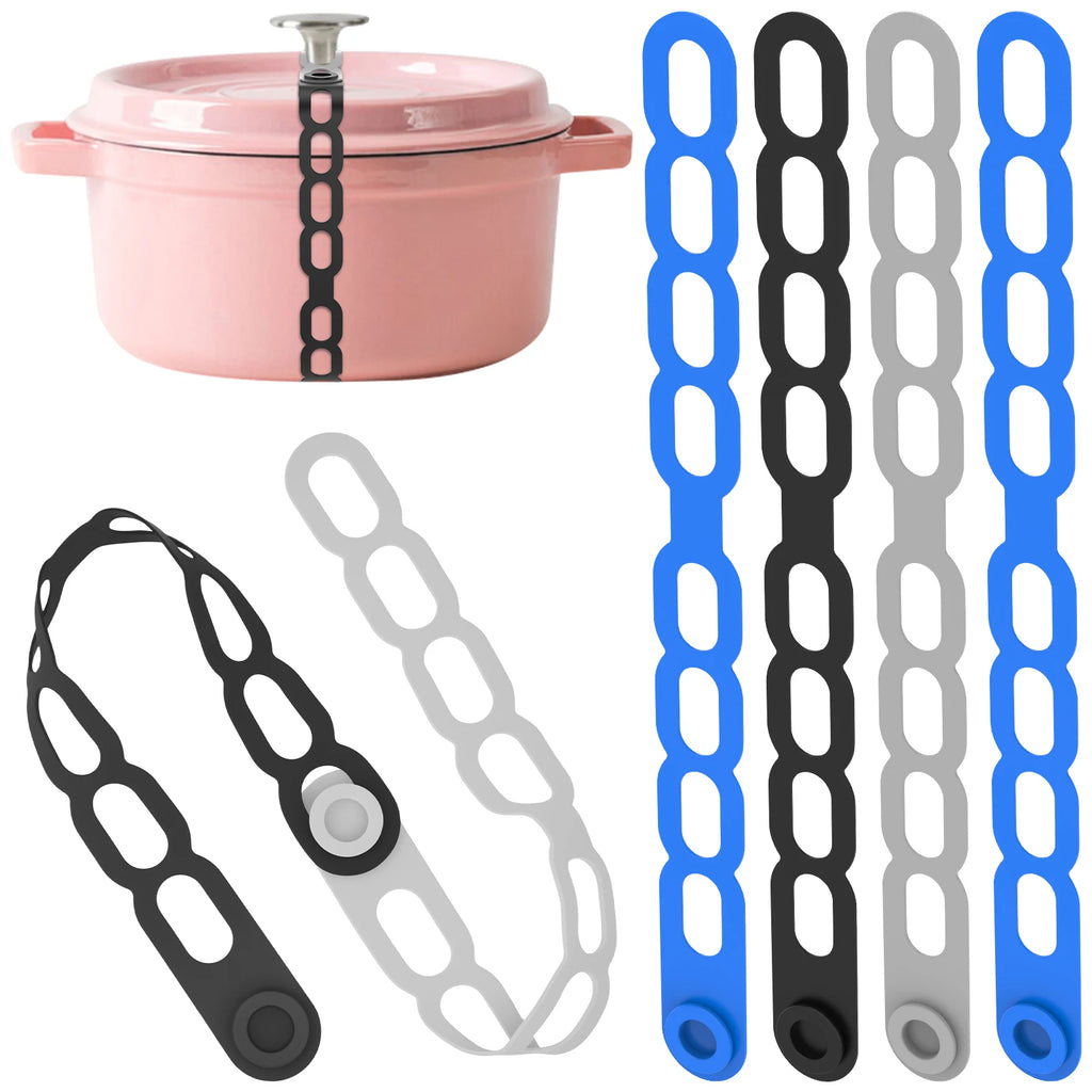 6Pcs Pot Universal Fixing Strap 21.65 Inch Crock Pot Lid Holder Supplies Silicone Straps Suitable for Storing Curtains Yoga Mats
