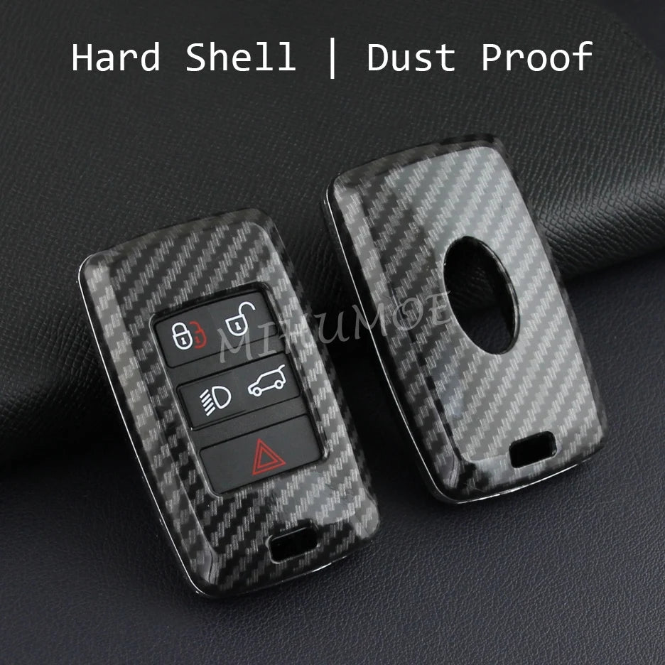 Carbon Fiber Car Key Fob Cover Chain Case For Land Range Rover Sport Evoque Defender 90 110 130 Discovery Velar Jaguar XF F-PACE