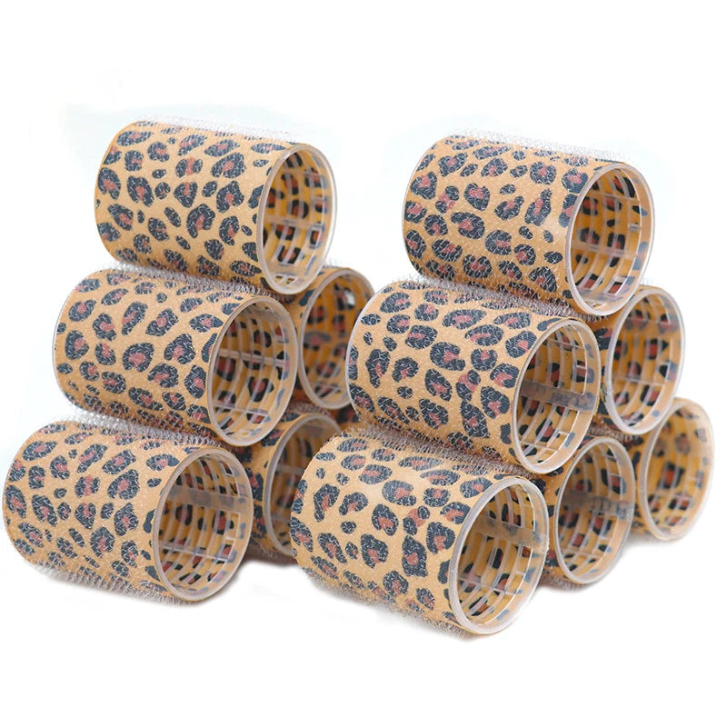Leopard Print Self-Grip Hair Rollers Set, Heatless Hook & Loop Curlers, 18pcs 3 Sizes