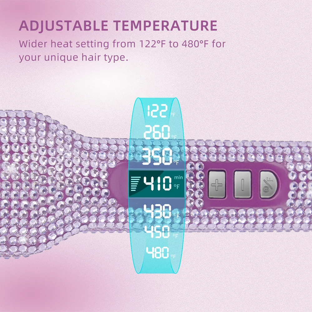 Rhinestones Hair Straightener 240°C Fast Heat 2 Inches Titanium Plate Flat Iron LCD Display Hair Styling Tool For Gift Travel