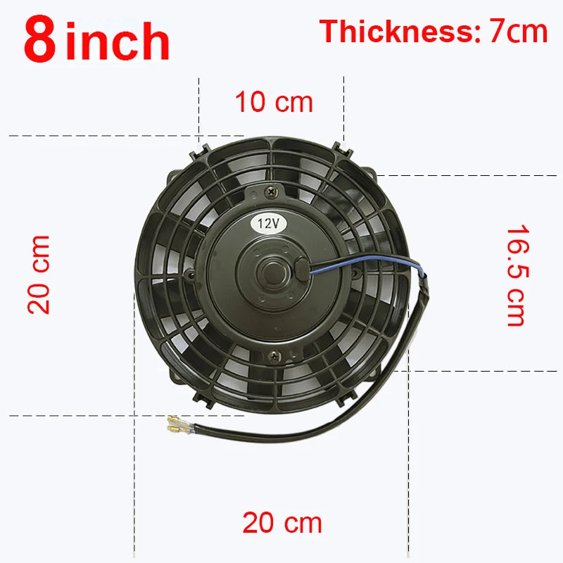 8 9 10 12 14 Inch Universal Slim Fan Push Pull Electric Radiator Fan Air-Sucking Type Cooling & Mounting Kit 12V 80W 2100RPM