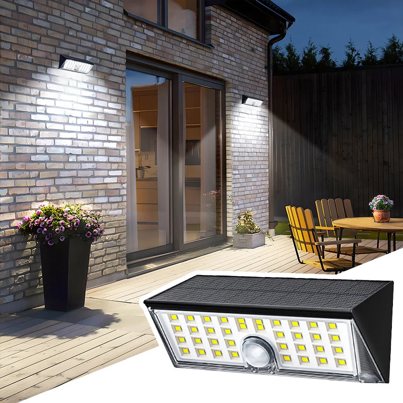 Solar Lighting Wall Light Super Bright 38 Led Motion Sensor Wall Lamp 270 °   Wide Angle and 4 Modes, Ip65 Level Waterproof Solar Security Light Suitable for Courtyard Garden Garage Front Door