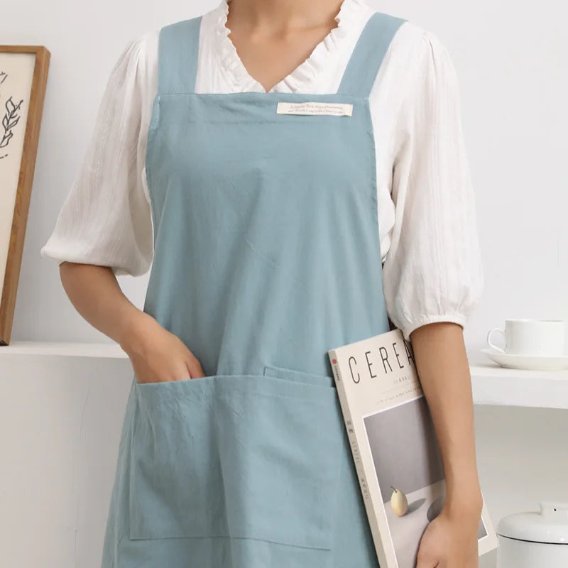 Cotton and Linen Apron Home Coverall  Flower Shop  Painting  Retro Tie-free Apron