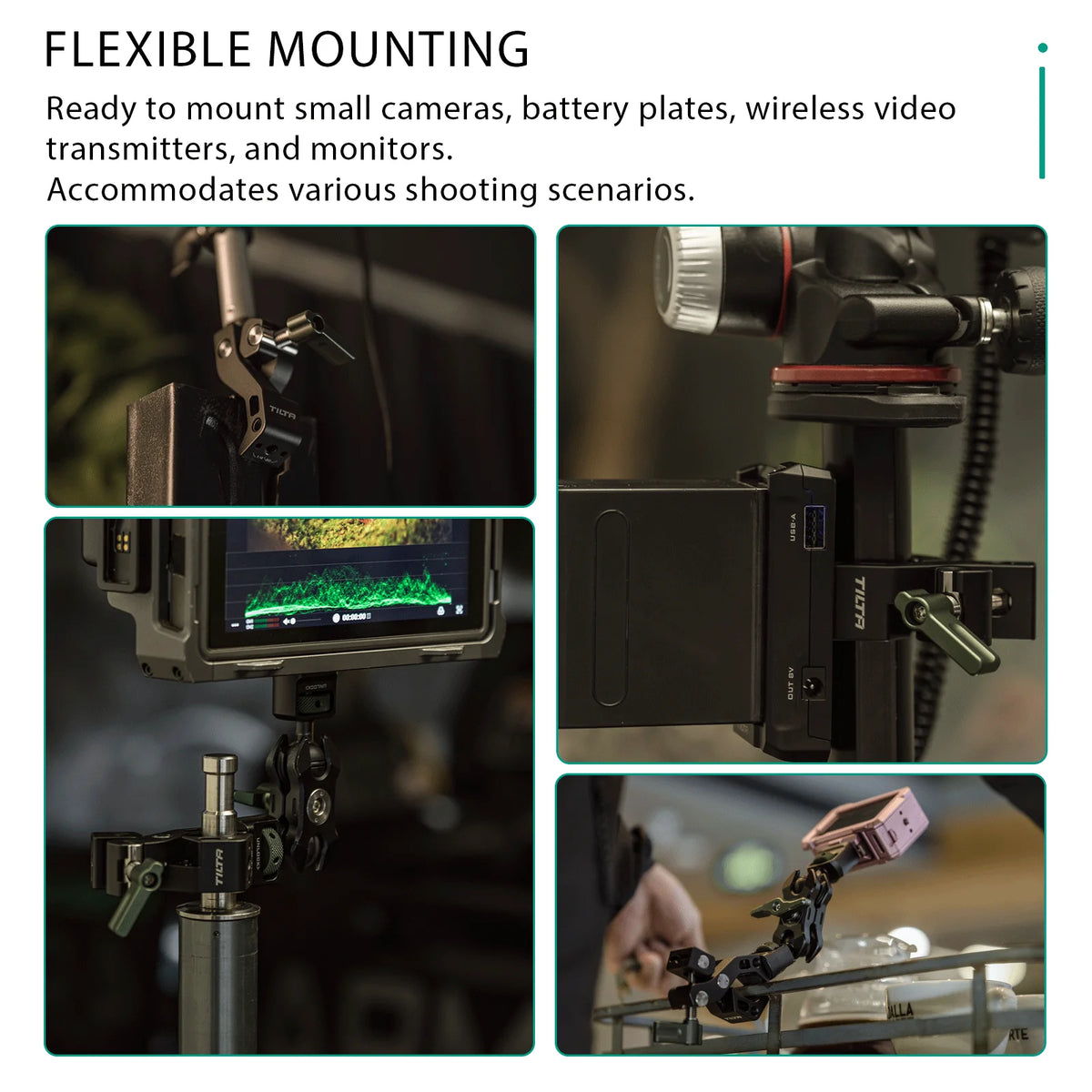 TILTA Accessory Mounting Clamp Metal Super Clamp Magic Arm Clamp Black TA-AMC-B with 1/4" 3/8" Hole for DSLR Camera Monitor LED