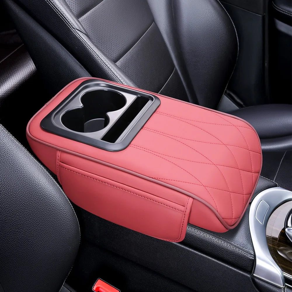 Center Console Armrest Cushion Multifunctional PU Leather Car Armrest Pillow with Cup Holder Height Increasing Part & Accessorie