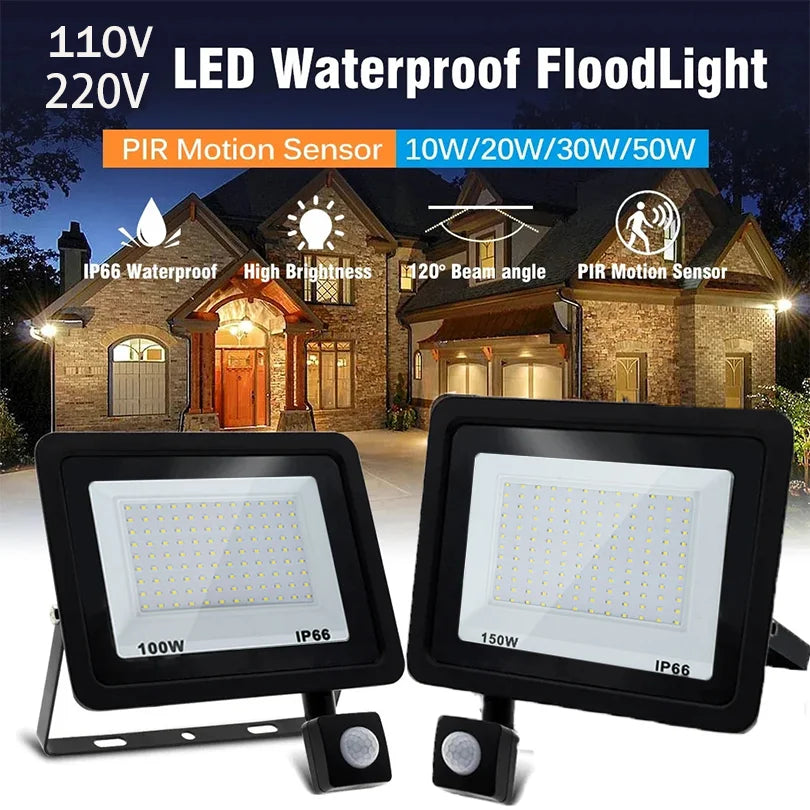 LED Floodlight Motion Sensor AC220V AC110V 10W-300W Waterproof Outdoor Projector Exterior Spotlight Outdoor lamp  Wall Reflector