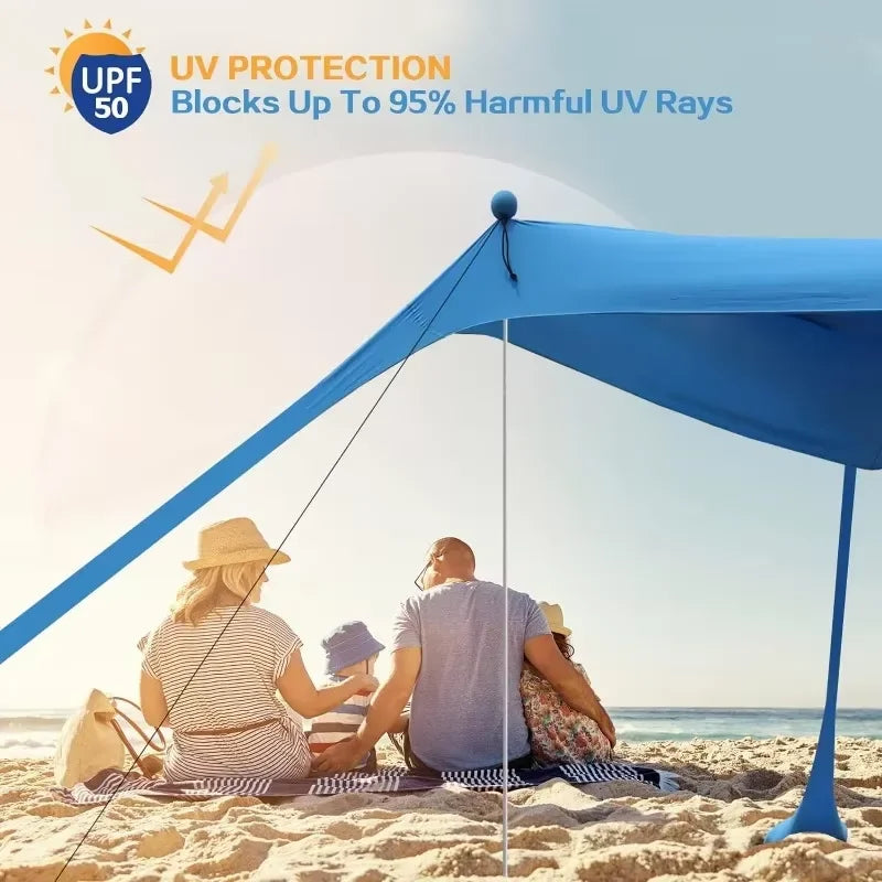 Camping Tent Outdoor Beach Awning UPF50+ Windproof All-in-One Beach Tent Portable Camping Picnic Outdoor Sun Protection Awning