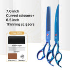 Fenice New design colorful 7.0 inch pet grooming scissors set straight thinning curved scissors