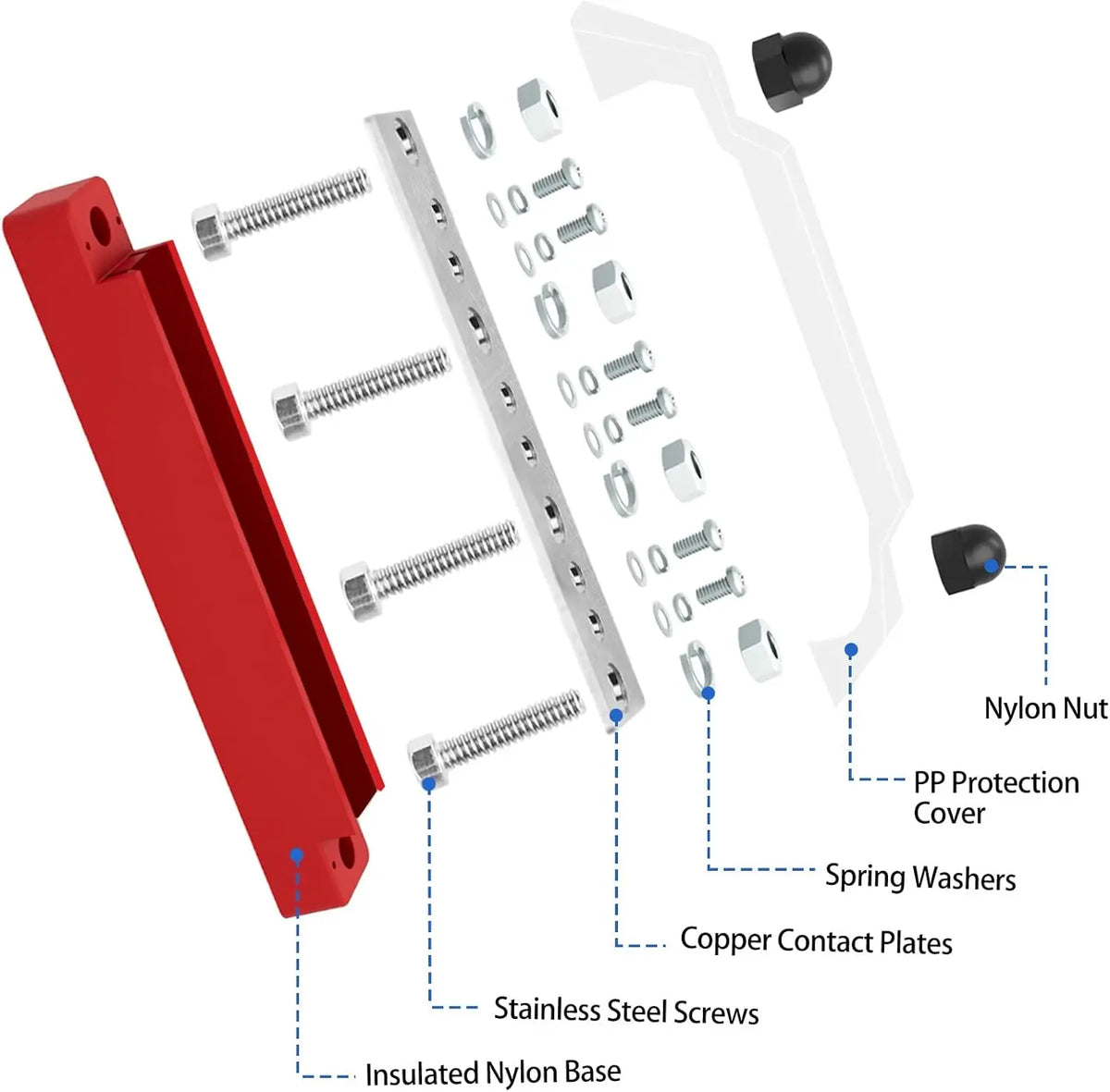 M6 12V Terminal Block Bus Bar 1/4 Inch Stud 150A Electrical Power Distribution Block Bus Bar for Truck Boat Camper RV Caravan