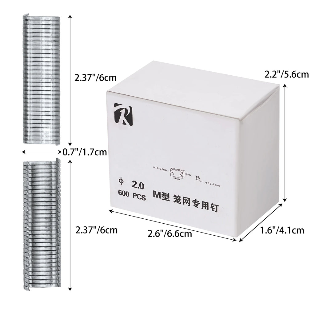 M Nail Cage Staples 600pcs/box, White - Poultry Bird Rabbit Cage Clamp Fasteners