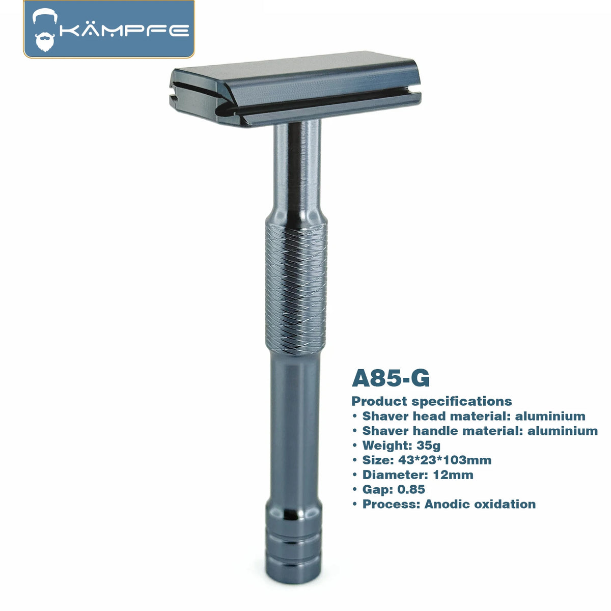 Kampfe CNC machined safety razor shaver with 5 blades, A85, black/grey/silver