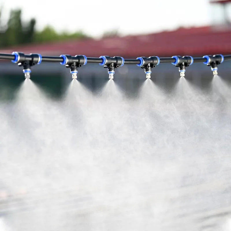 10 Sets Adjustable Copper Misting Nozzle Universal Spray Sprinkler With 8mm Tee Connector for Watering Irrigation Cooling
