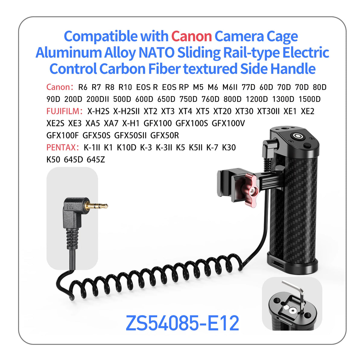 DSLR Camera Cage Side Handle Grip With Trigger Shutter Control Cable for Sony Canon Nikon Camera Carbon Fiber Top Hand Grip