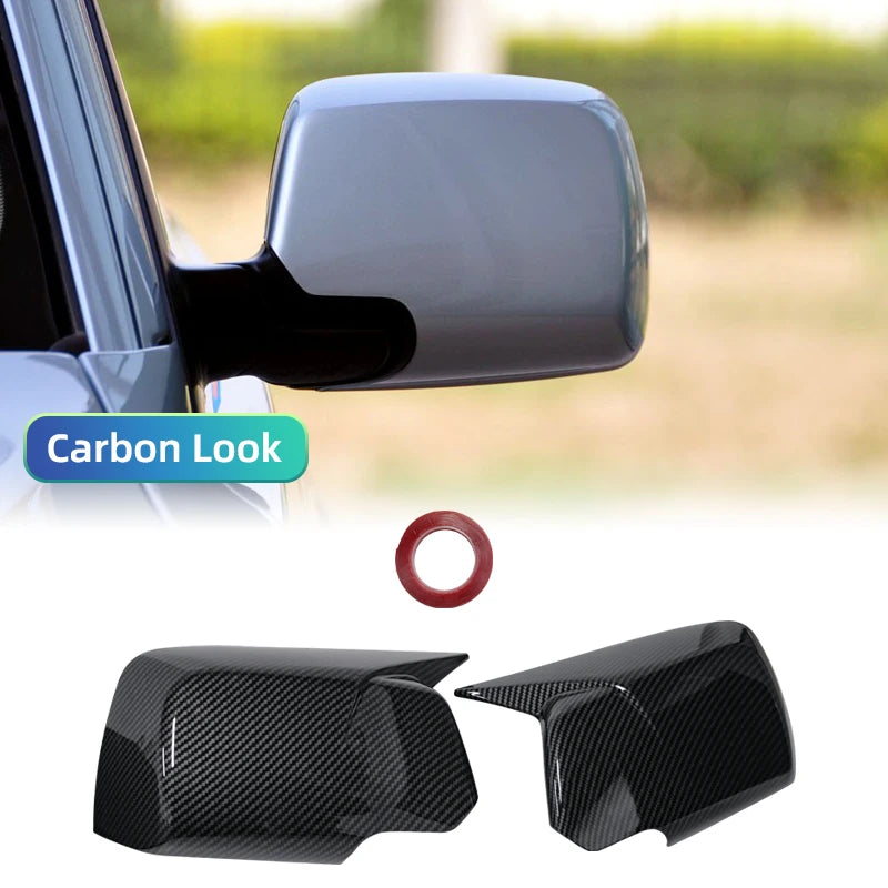BMW X3 E83 2003-2010 Rearview Mirror Cover Stickers - Carbon Fiber Pattern, Gloss Black