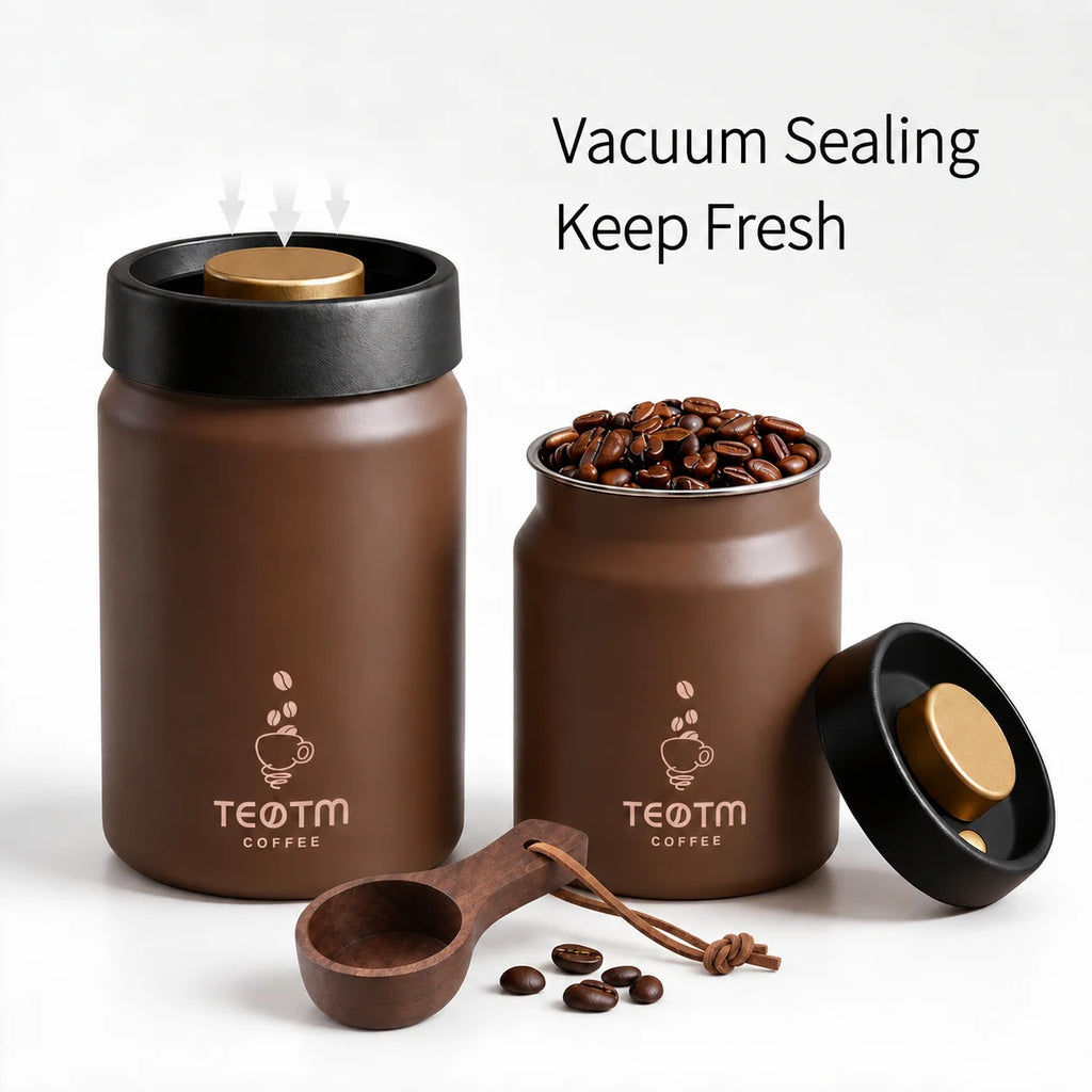 Vacuum Coffee Bean Storage Container Stainless Steel Airtight Canister Light-proof Tea Spice Food Storage Jar Kitchen Tool