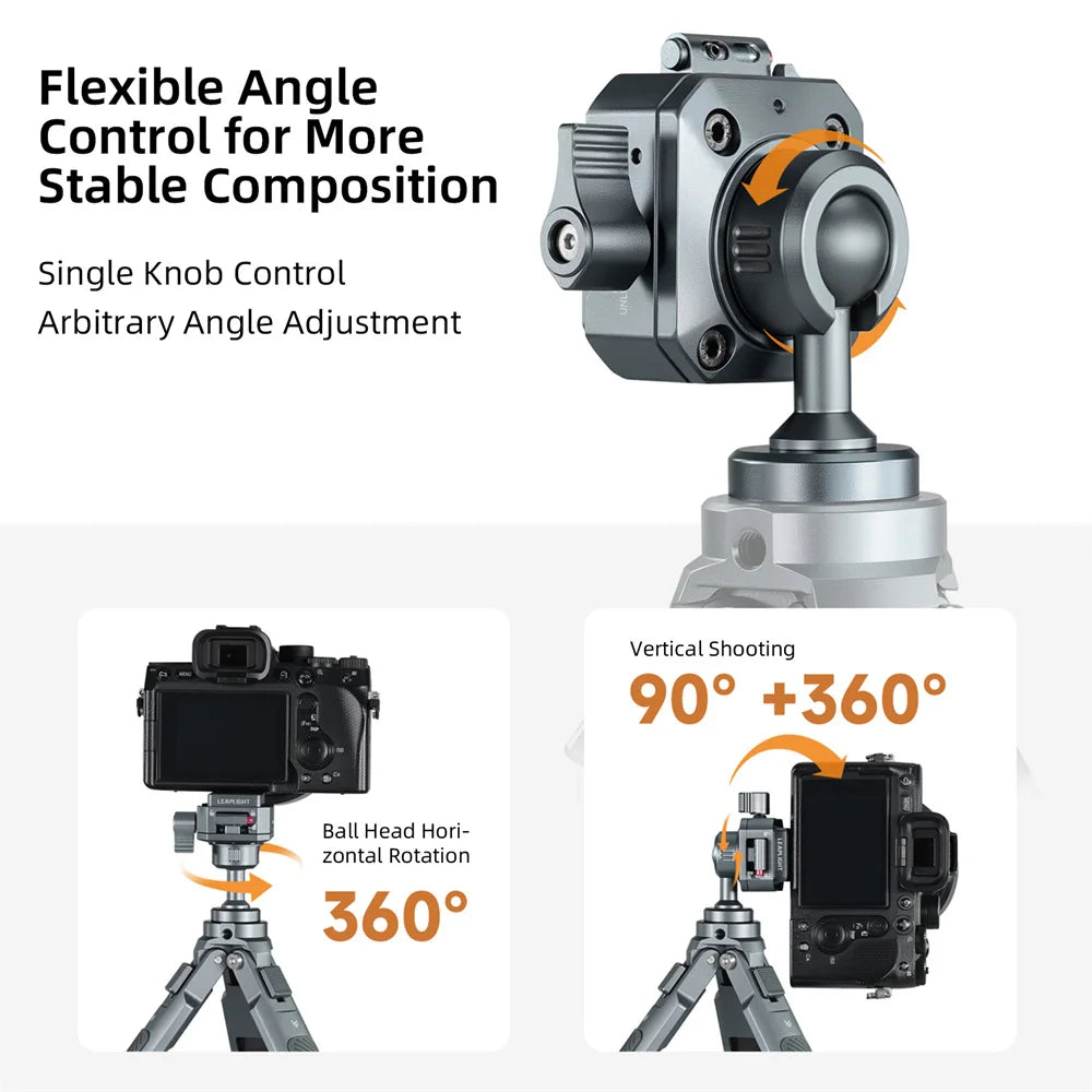 LEAPLIGHT Inverted Gimbal Tripod Adapter Base with 1/4" & Arca, 360° Rotating Ball Head