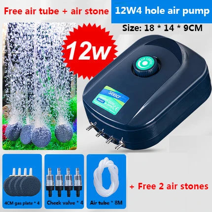 Quiet 220v 8W 12W Air Pump Adjustable Super Silent 4 Outlet Aquarium Fish Tank Oxygen Air Aerator Koi Fish Air Aerator air pump
