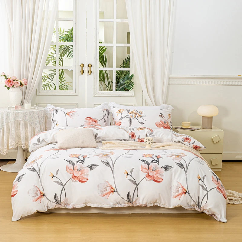 3pcs/set Leaf Floral Pattern Duvet Cover Set(1 Duvet Cover & 2 Pillowcase）Soft And Skin-Friendly Duvet Cover Bedding Set For