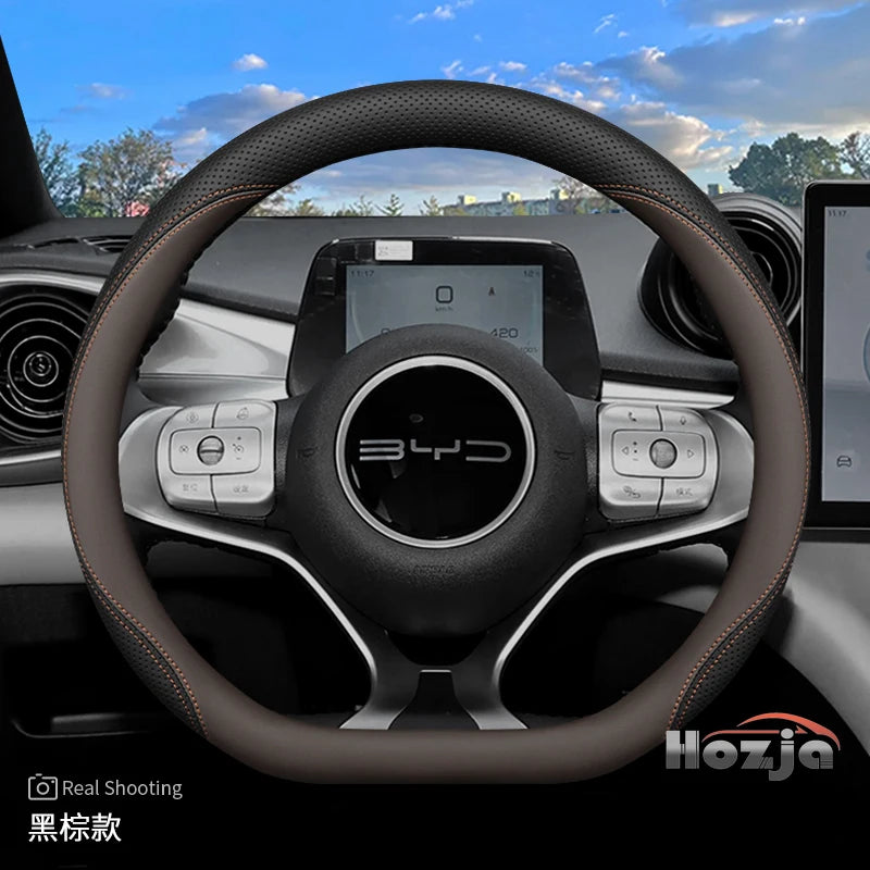 Leather Car Steering Wheel Cover for BYD Dolphin Mini Song Plus Pro Seagull King Yuan Up Sealion 7 Qin Plus 2026 Accessories