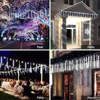 Solar LED meteor shower tube lights, waterproof outdoor falling raindrop, 8 tubes 30cm/50cm