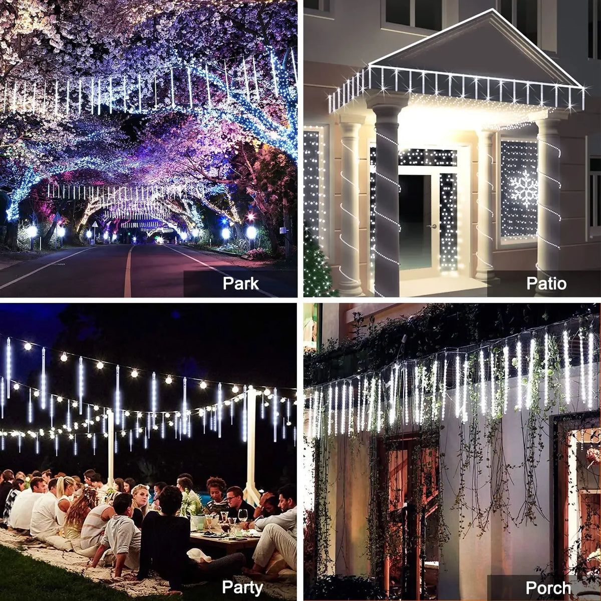 Solar LED meteor shower tube lights, waterproof outdoor falling raindrop, 8 tubes 30cm/50cm