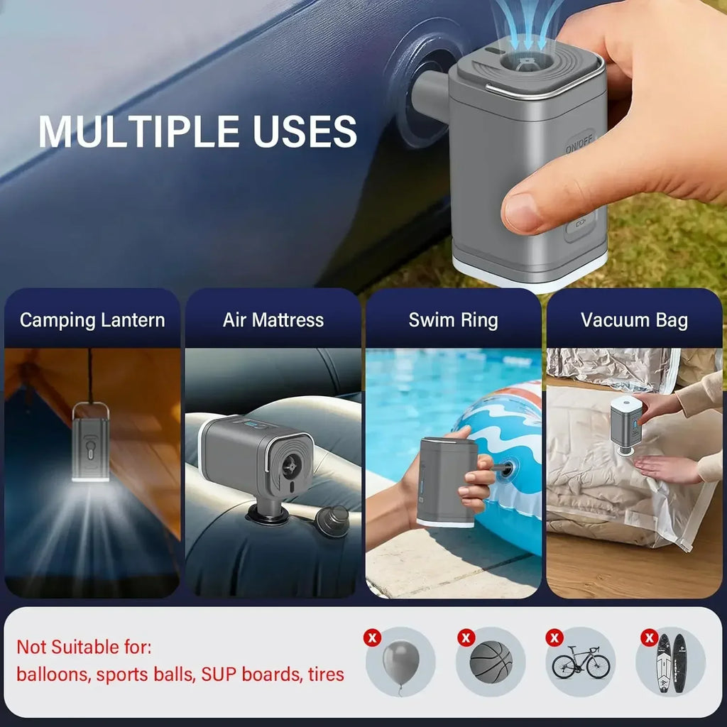 Portable Mini Air Pump Electric Inflator pump USB Rechargeable to Inflate Deflate for Pool Floats, Air Bed,Vacuum Storage Bags