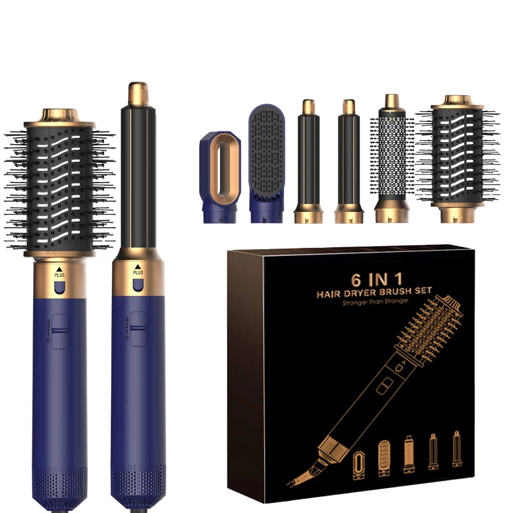 6 in 1 Hair Dryer Brush Detachable Airflow Comb Curler Straightening Brush Heat Control Styler for Smooth Hair