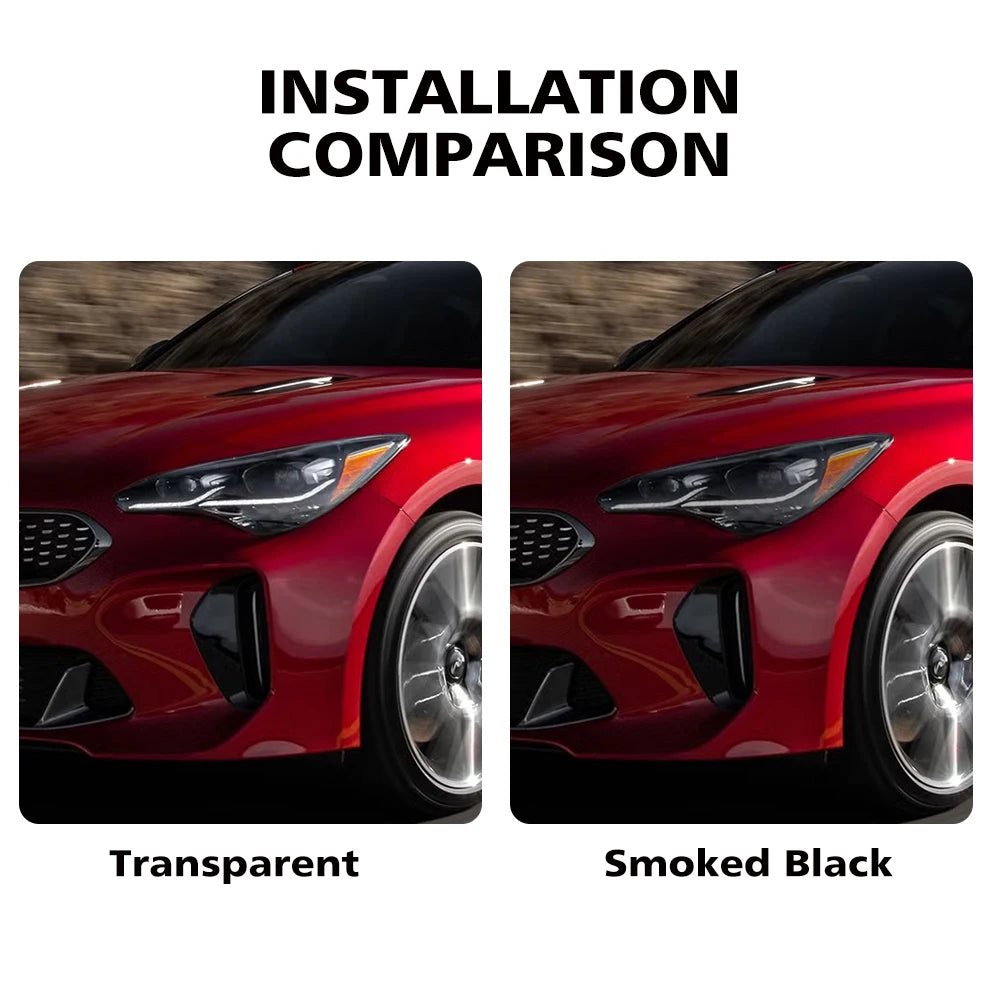 For Kia Stinger 2018-2023 Smoke Black High-Gloss Pre-Cut TPU Headlight Protective Film PPF Anti-Scratch Vinyl Wrap Cover Kit