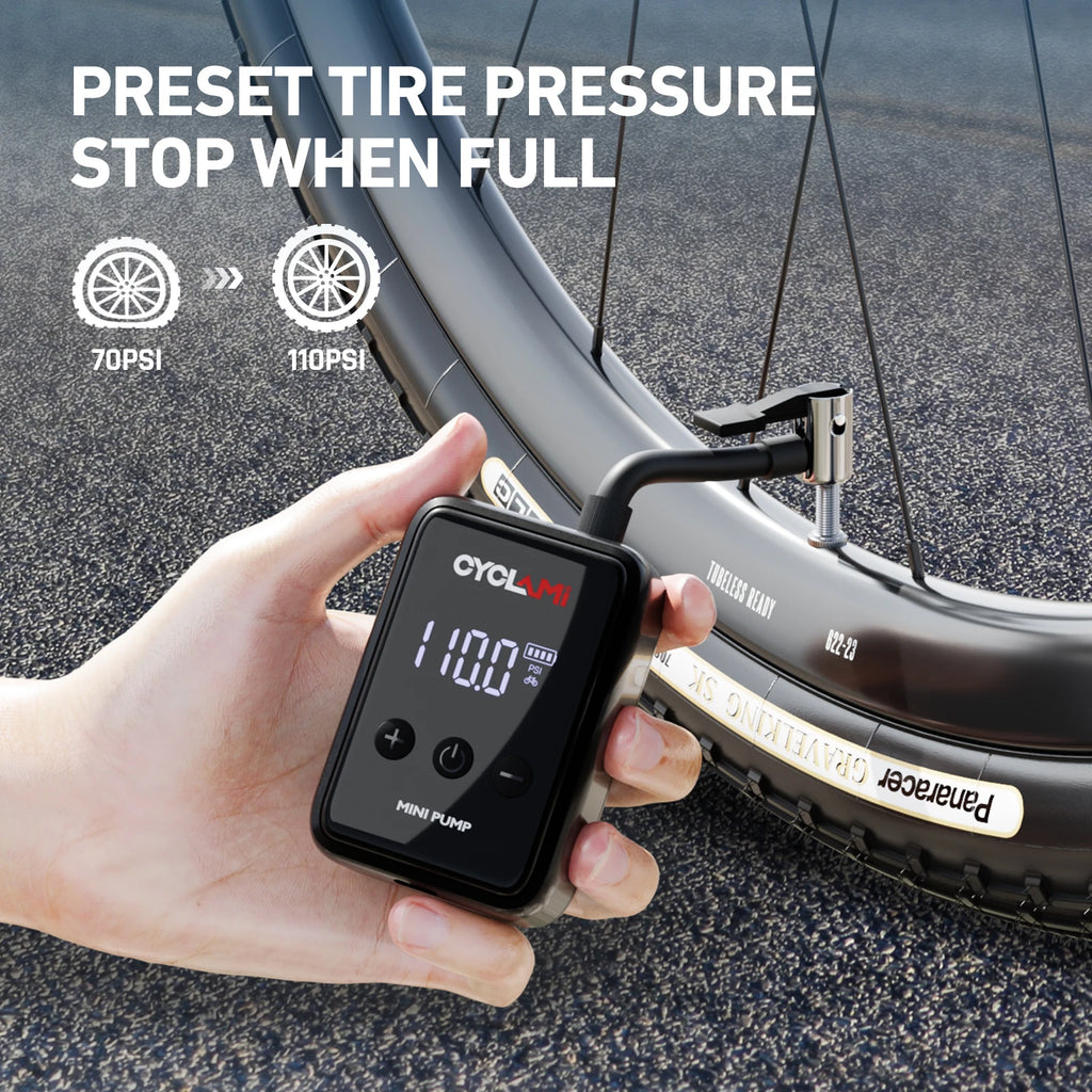 150 PSI Portable Pocket Bike Electric Air Pump Rechargeable Compressor Tire Inflator Digital Gauge Display Tire Pressure Gauge