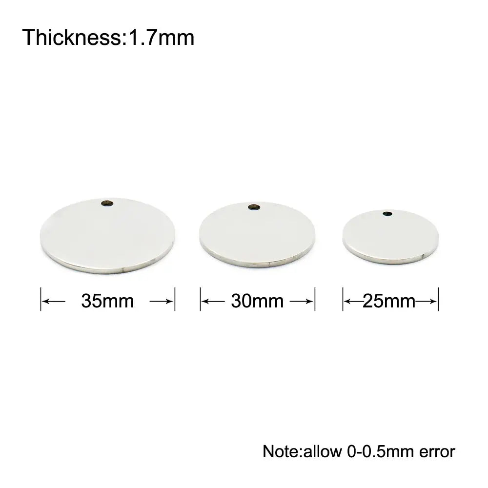 20pcs Stainless Steel Round Pet ID Tag Mirror Finish Collar Name Pendant 25-35mm