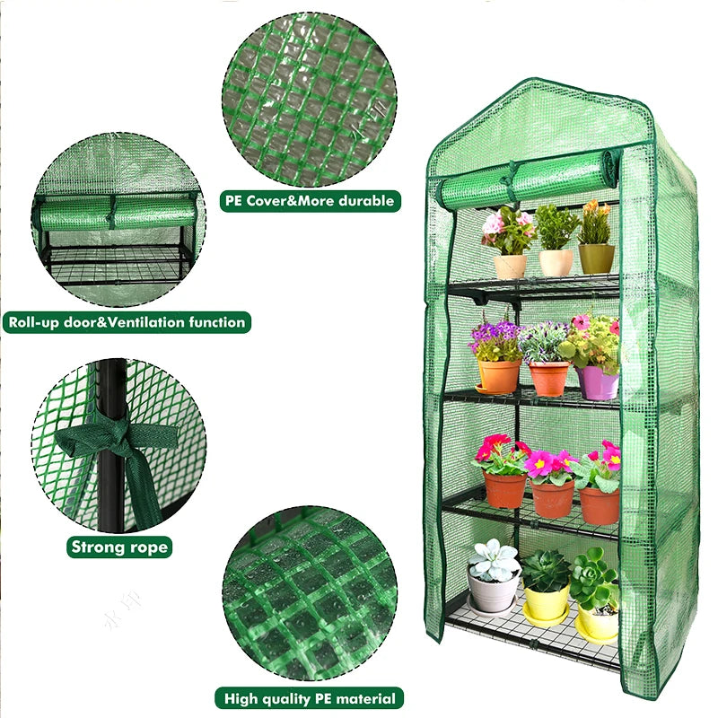 4 Tier Mini Greenhouse, Portable Greenhouse with Rust-Resistant Frame and PVC Cover for Winter Garden Patio Backyard Porch