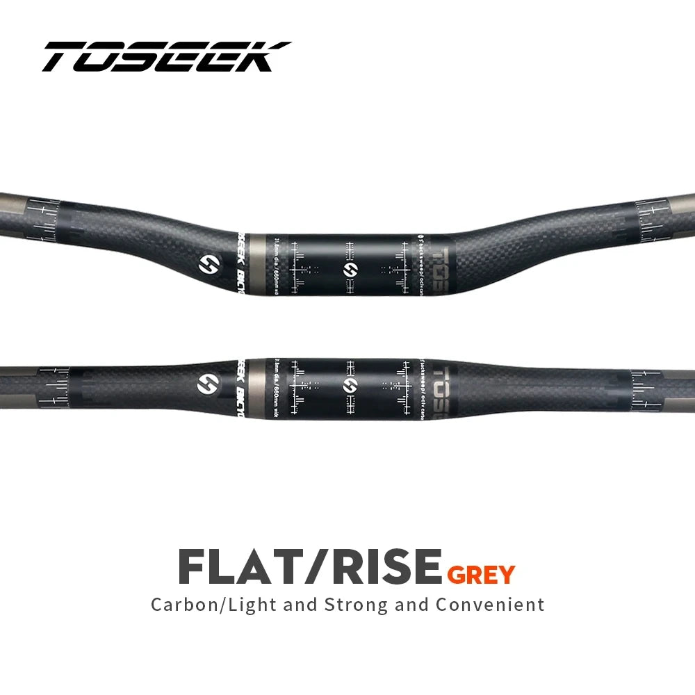 TOSEEK TM10 Grey Matte 3K Carbon Fibre Bike Handlebar MTB Bicycle Handlebars 31.8mm Rise or Flat Handlebar 580mm - 760mm