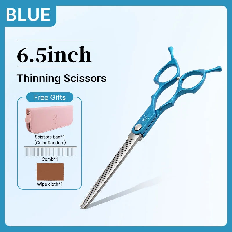 Fenice 6.5 Inch Colorful Straight Curved Thinning Chunker Shears Beginner Friendly Scissors Kit for Practice &Home Groomer Us