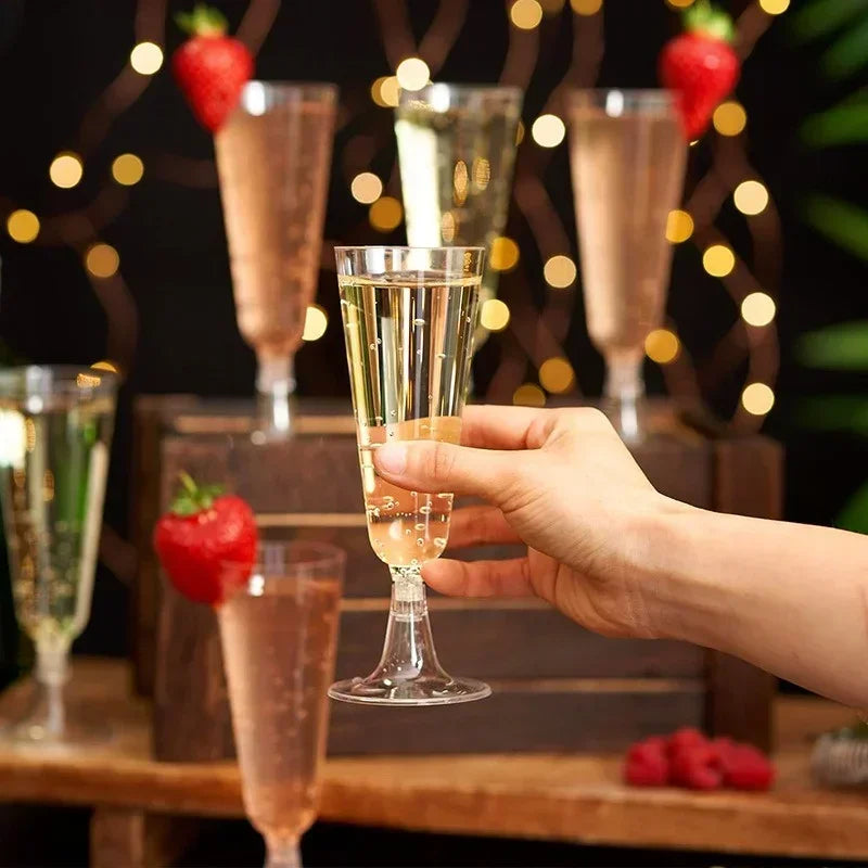 JUSTINLAU 25/50/100pcs Disposable Cups Clear Plastic Champagne Flutes Bar Cups Toasting Glasses for Weddings Party Cocktail Cups