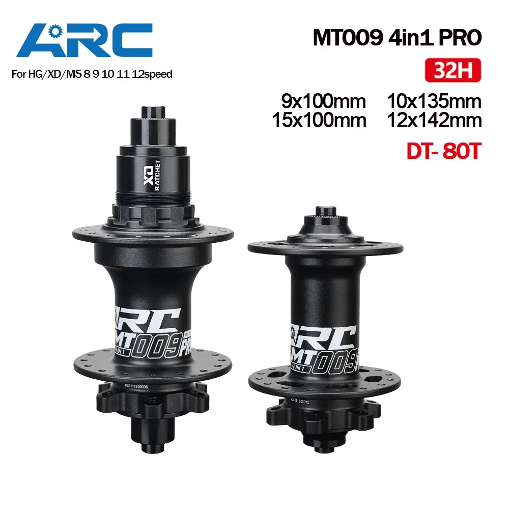 New ARC MT009 4 IN 1 Pro Front Rear Bicycle Hub Mountain MTB Bike Hub Sealed Bearing DT Ratchet 80T Bicycle Hubs 8-12Speed
