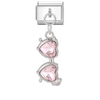 Wholesale Colorful Shiny Zircon Heart Bows Pendant Italian Charm Links Fit 9mm Stainless Steel Bracelet Women Jewelry DIY Making