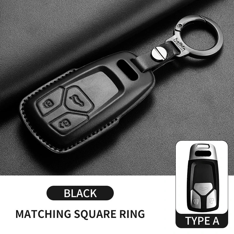 Auto Key Shell Fob For Audi A4 A4L A5 Q5 Q7 TT TTS 8S B9 2016 2017 2018 Leather Car Remote Key Case Cover Keychain Accessories
